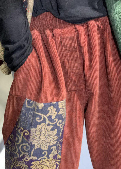 Italian Black Patchwork Corduroy Pants