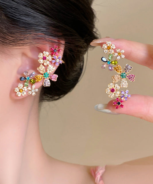 Beautiful Rainbow Copper Alloy Zircon Crystal Floral Stud Earrings