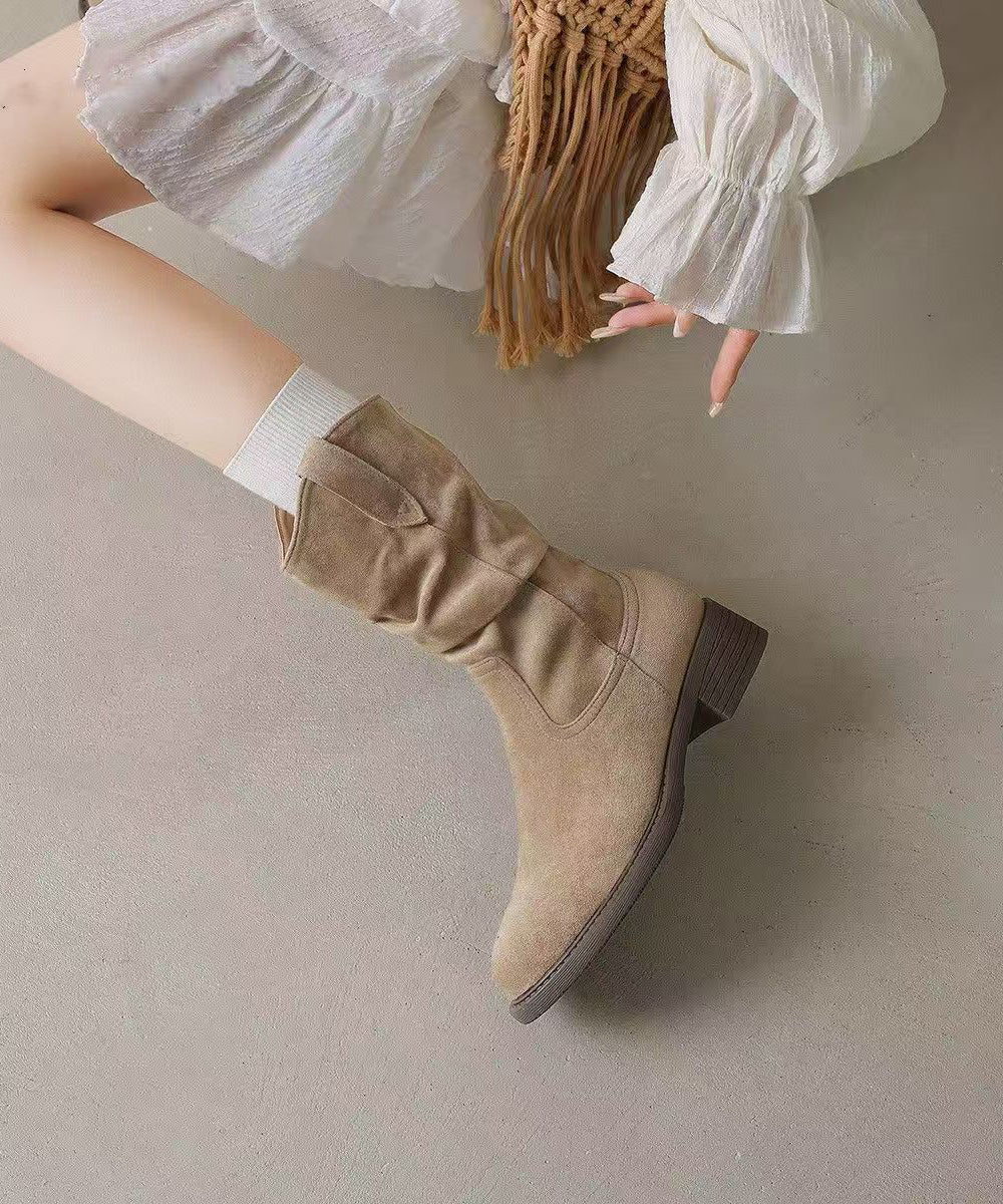 2025 New Apricot Suede Splicing Boots