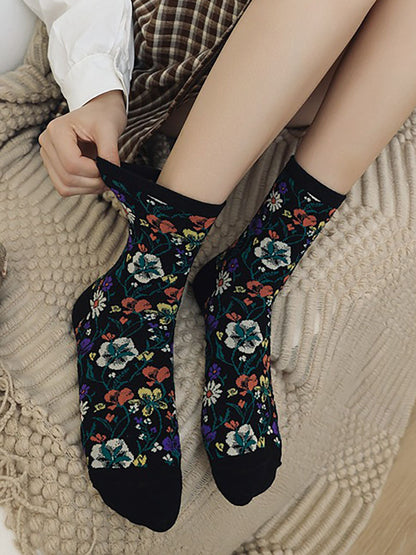 5 Pairs Ethnic Style Floral Women Socks