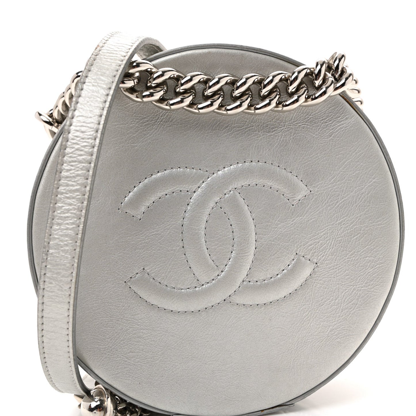 Metallic Glazed Calfskin Round As Earth Evening Bag Silver