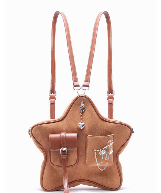Original Design Light Camel Star Chain Linked Suede Backpack Bag