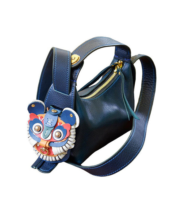 Unique Navy Asymmetrical Design Leather Tote Handbag