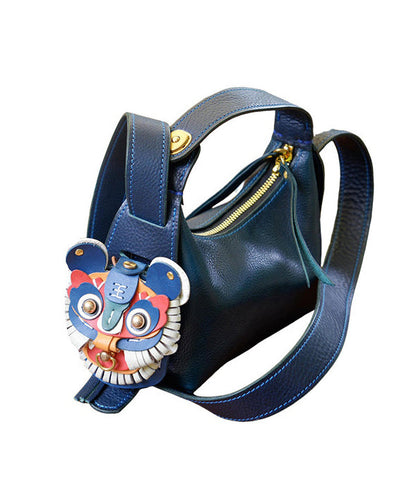 Unique Navy Asymmetrical Design Leather Tote Handbag