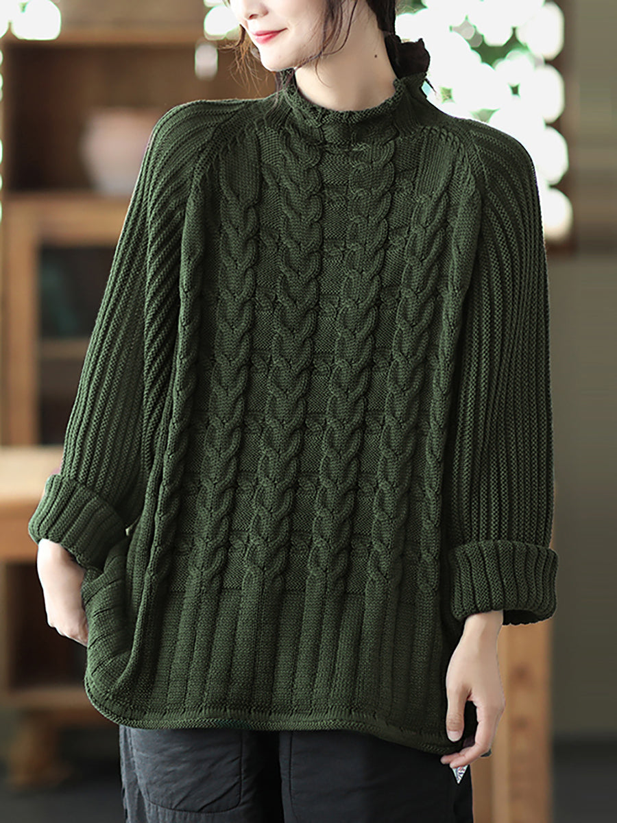 Women Turtleneck Knitted Solid Color Long Sleeve Sweater