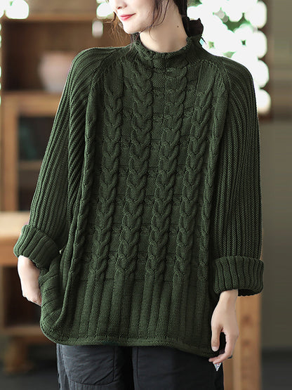 Women Turtleneck Knitted Solid Color Long Sleeve Sweater