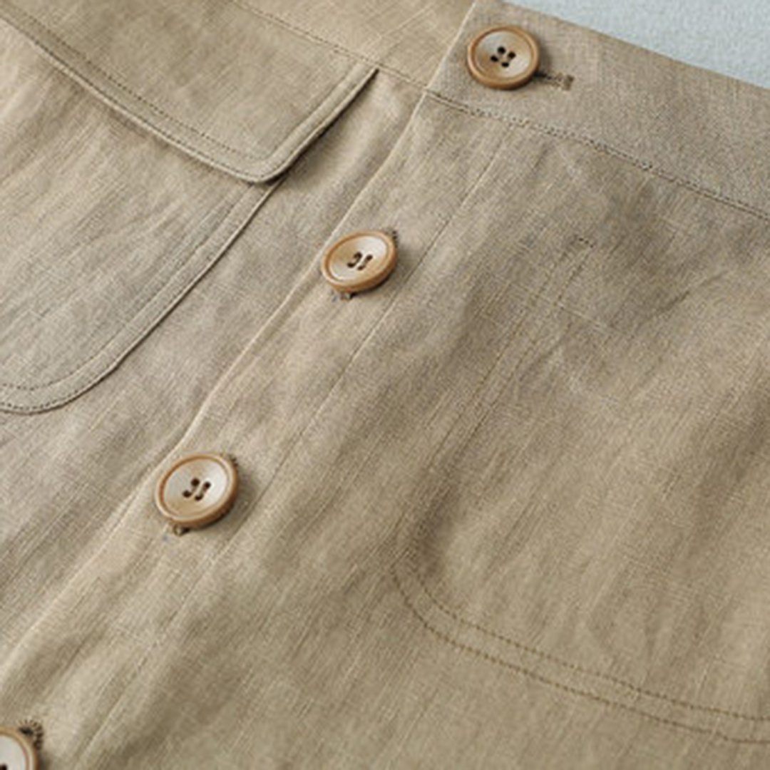 Khaki Linen A-line Midi Skirts For Women