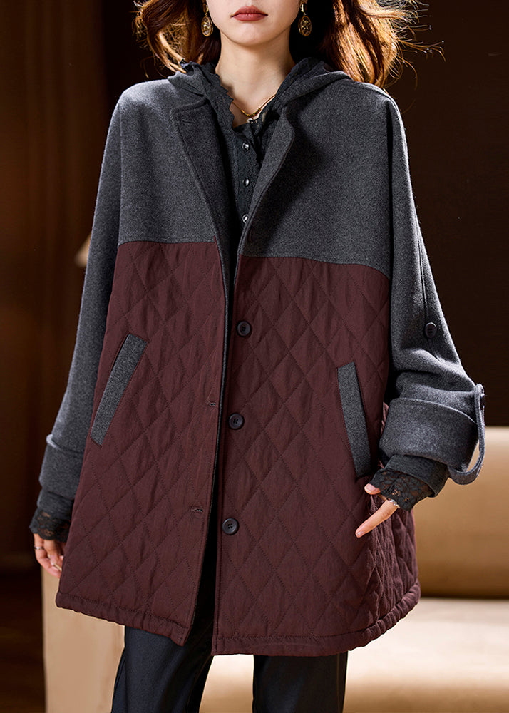 Plus Size Colorblock Pockets Patchwork Hooded Coats Spring