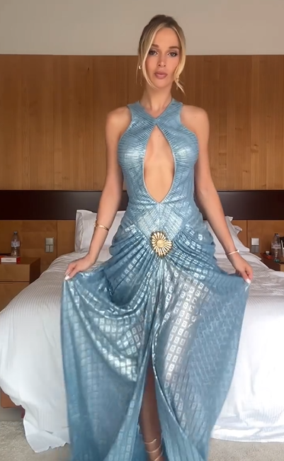 Sexy Sleeveless Hollow-out Slim-Fit Slit Plaid Dress
