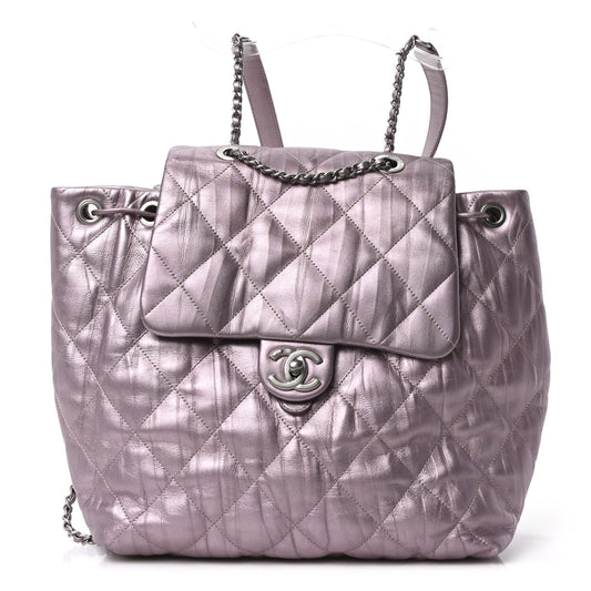 Iridescent Calfskin Quilted Ground Control Backpack Pink
