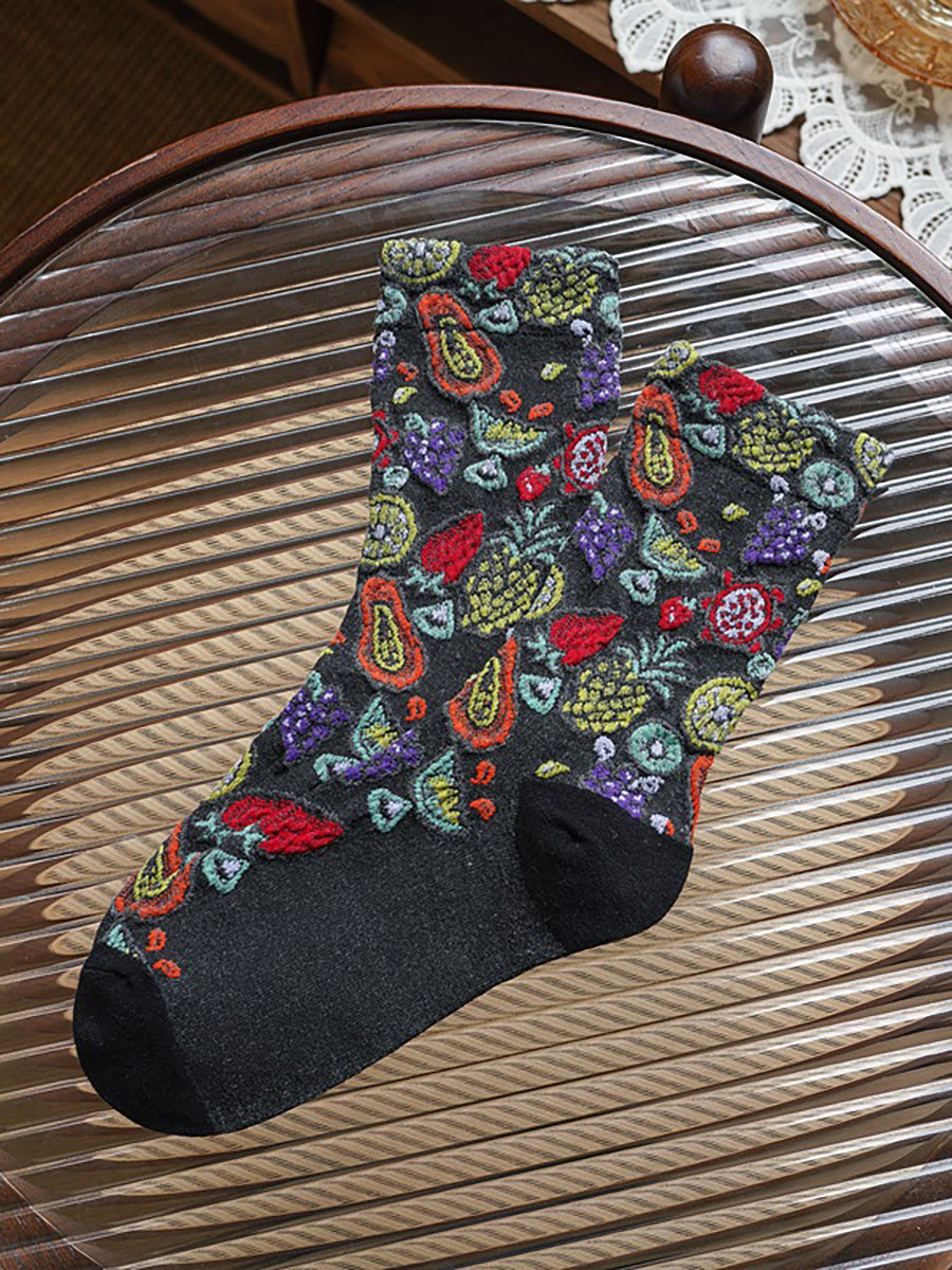 5 Pairs Floral Adult Vintage Winter Socks For Women