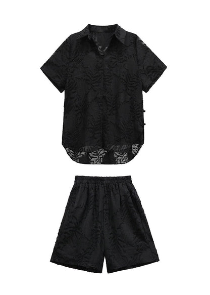 Original Design Black Jacquard Top And Shorts Two Pieces Set Summer