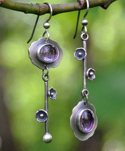 Vintage Purple Sterling Silver Crystal Gem Stone Key Drop Earrings