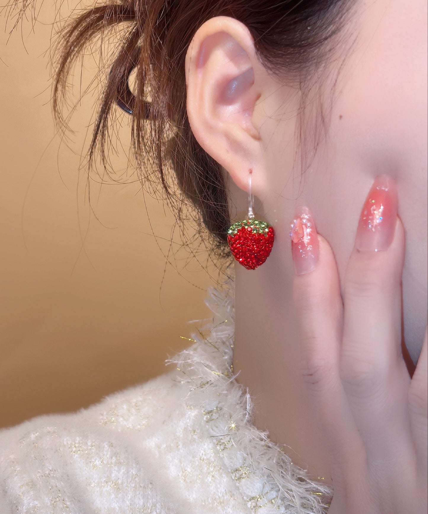 Beautiful Red Copper Overgild Zircon Strawberry Drop Earrings