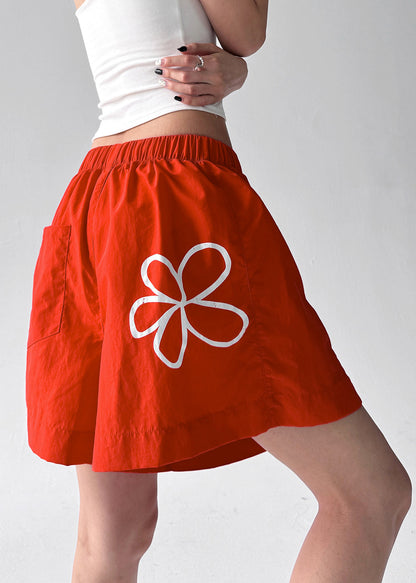 Boho Brick Red Floral With Pocket Sports Shorts Summer