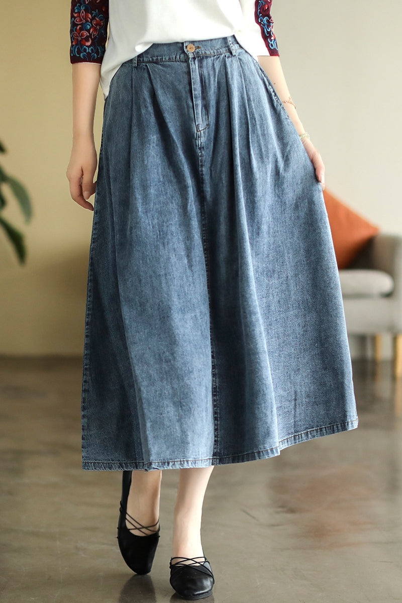 Cozy Cotton Denim Retro A-Line High Waist Skirt