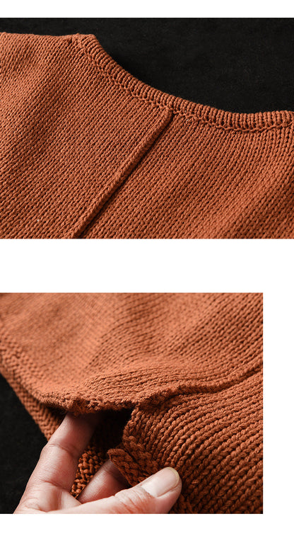 Vintage Knit Loose Double-Breasted Patch Vest