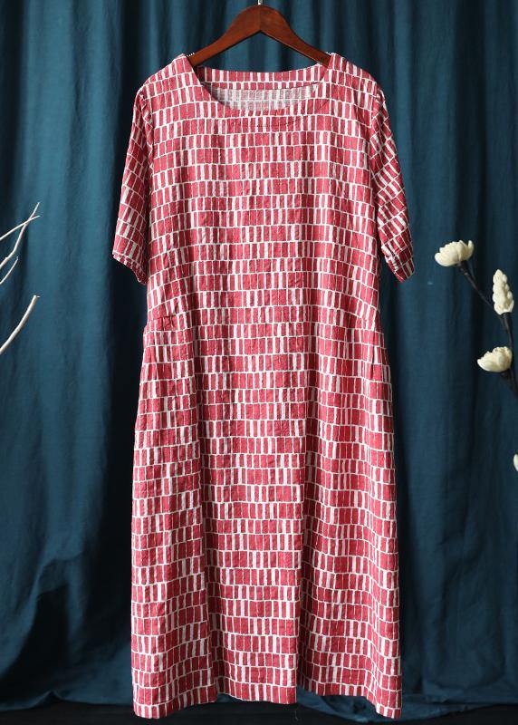 Chic o neck summer clothes Sewing black plaid Dresses