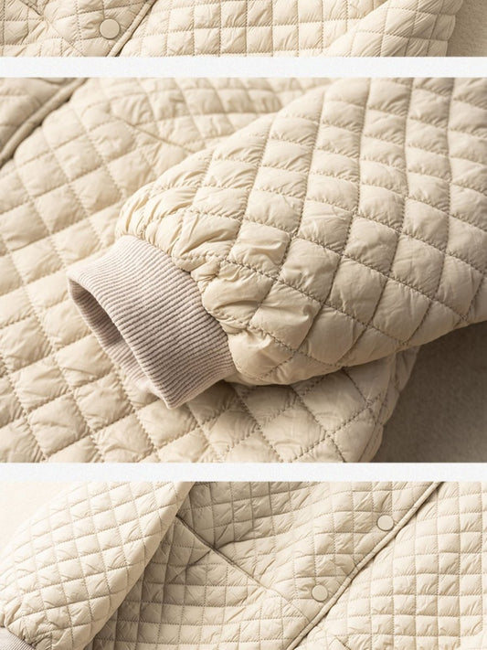 Loose Casual Diamond Plaid Solid Color 100% Natural Fabric Coat