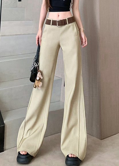 Women Khaki Pockets Patchwork High Waist Wide Leg Pants Spring