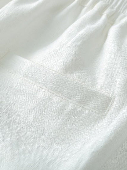 Loose Linen High Waist Solid Bowknot Wide Leg Pants