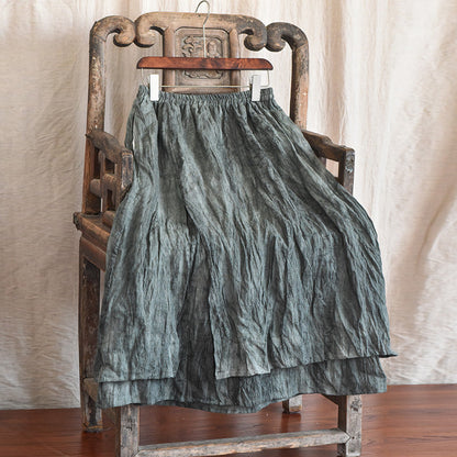 Literary Retro Cotton And Linen Distressed Linen Casual Skirt
