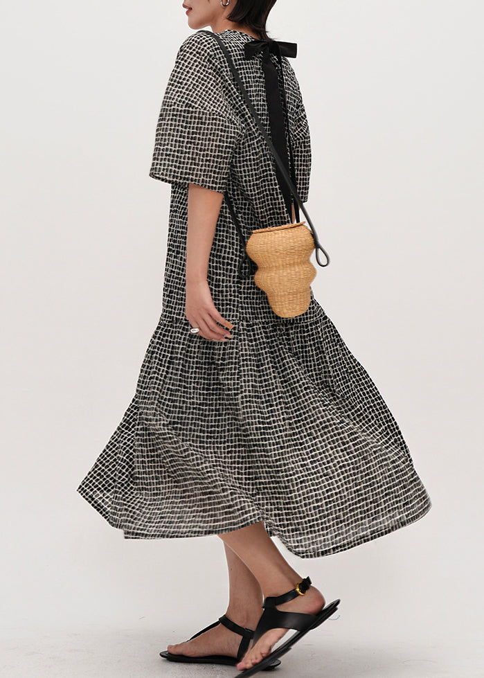 Women Black Oversized Print Cotton Maxi Dresses Summer