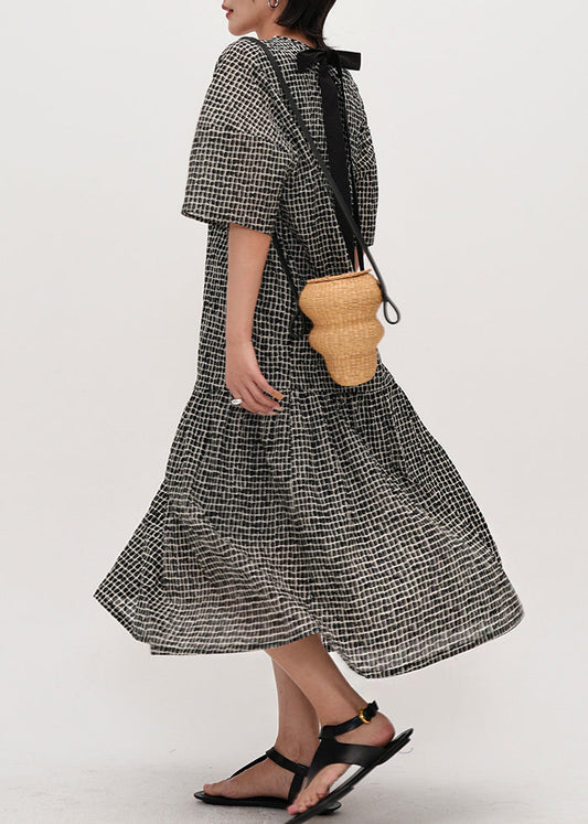 Women Black Oversized Print Cotton Maxi Dresses Summer