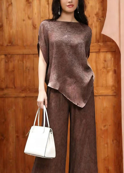 Elegant O Neck Asymmetrical Design Silk Two Pieces Set Summer