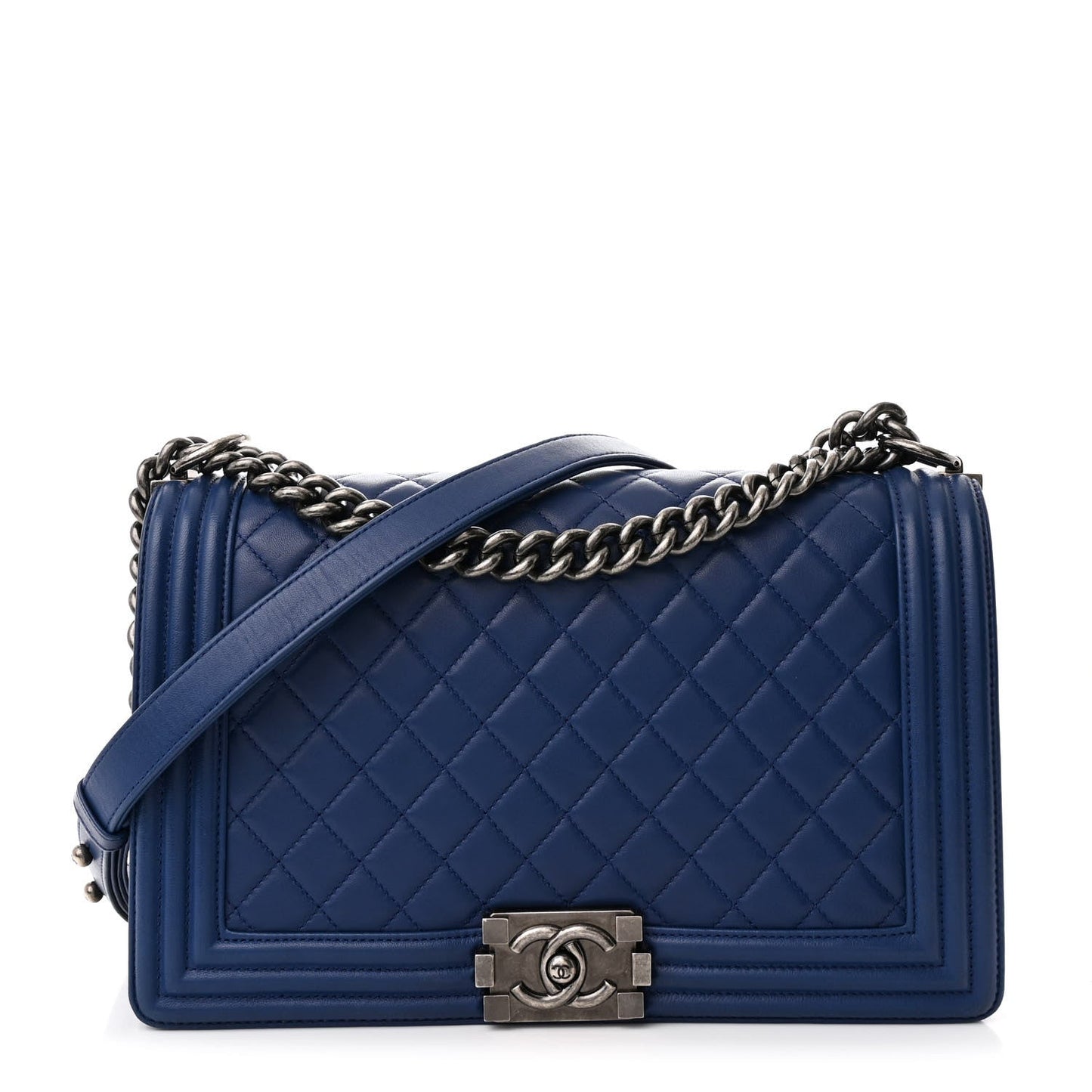 Lambskin Quilted New Medium Boy Flap Navy