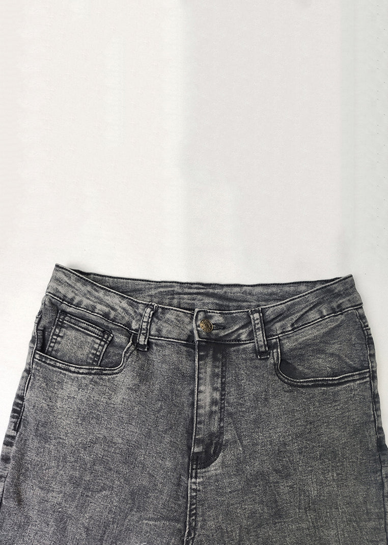 Vintage Grey Lace Patchwork Denim Crop Pants Summer