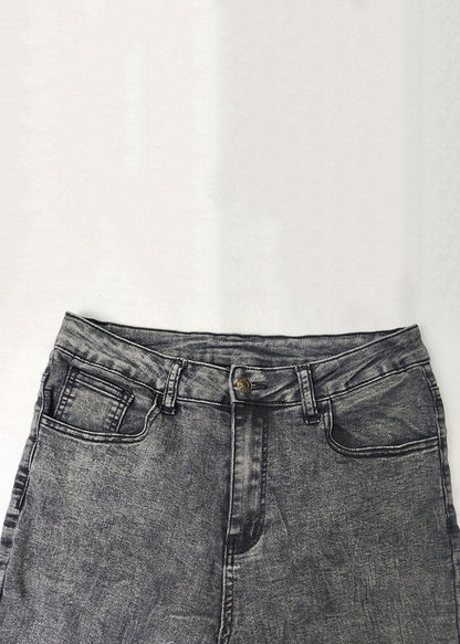 Vintage Grey Lace Patchwork Denim Crop Pants Summer