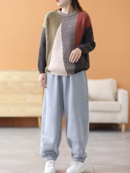 Women Winter Casual Geometric Colorblock Sweater