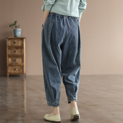 Pocket Embroidery High Waist Literary Retro Nine-point Harem Pants