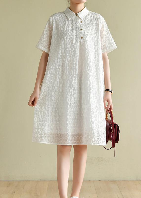 Chic lapel summer quilting dresses Inspiration white dotted Dress