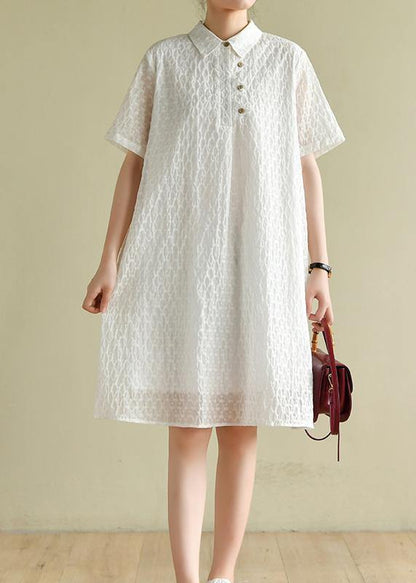 Chic lapel summer quilting dresses Inspiration white dotted Dress