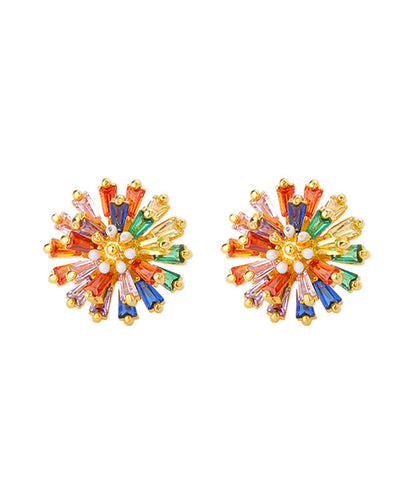 Fashion Rainbow Copper Overgild Crystal Daisy Stud Earrings