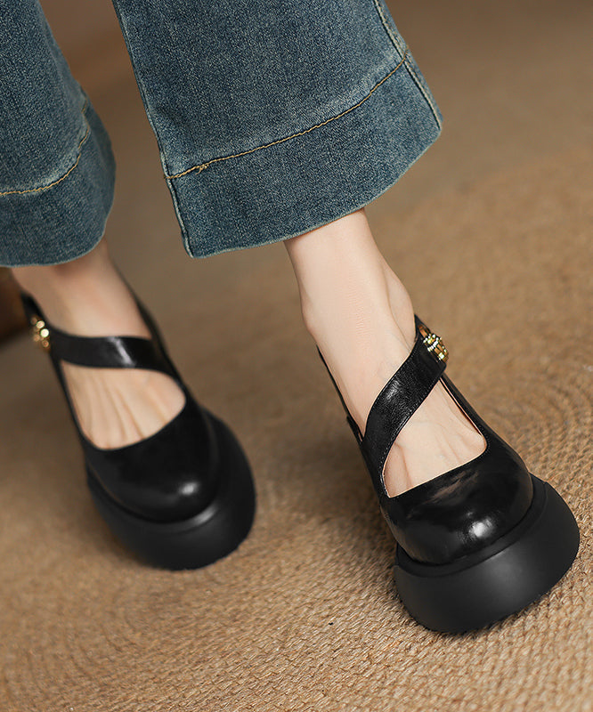 Fashion Splicing Chunky Loafer Shoes Black Sheepskin