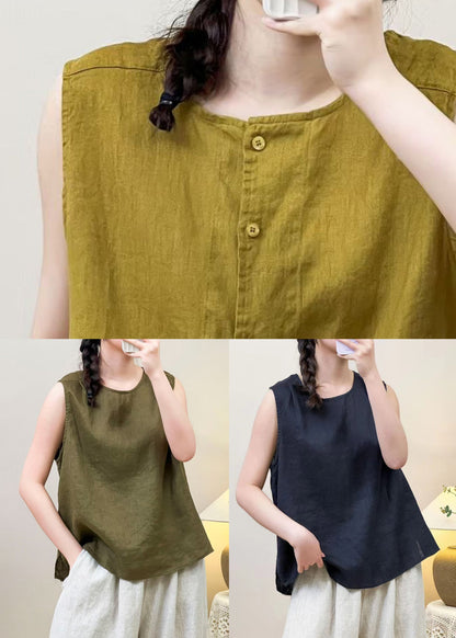 Women Yellow Wear On Both Sides Linen Blouses Summer