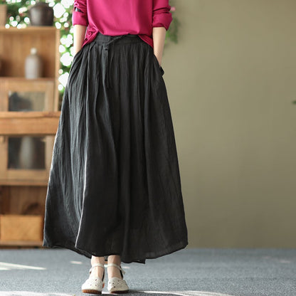 Retro Cotton Linen Lacing Waist A-Line Skirt
