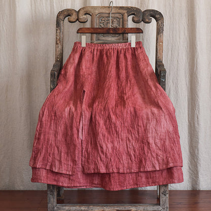 Literary Retro Cotton And Linen Distressed Linen Casual Skirt