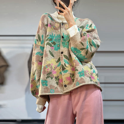 Elegant Warm Single-Breasted Sweater in Jacquard Knit