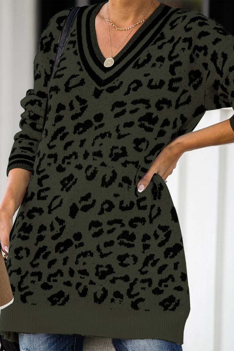 Leopard Print V-Neck Casual Sweater