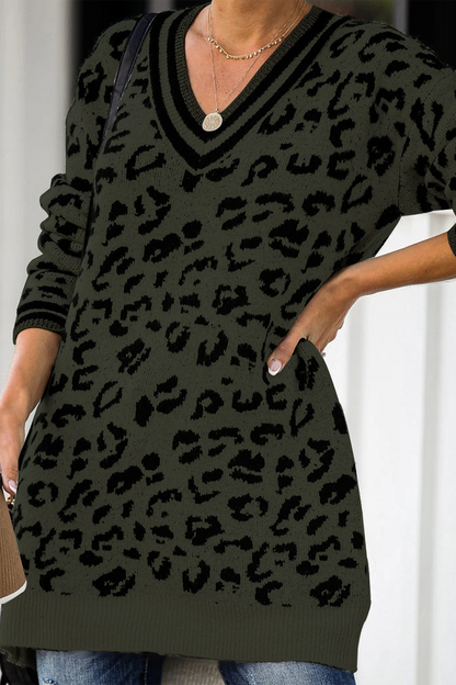 Leopard Print V-Neck Casual Sweater