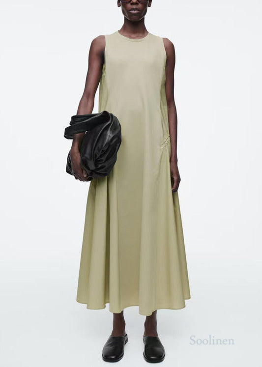 Beautiful Light Green Wrinkled Drawstring Cotton Vacation Dresses Sleeveless