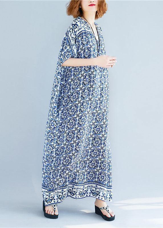 Beautiful v neck cotton Tunics Fabrics floral long Dresses summer