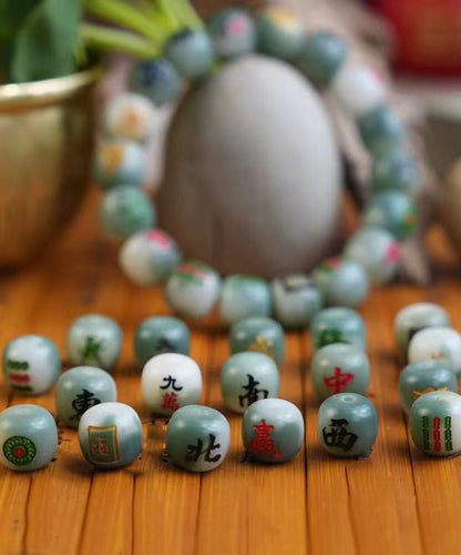 Unique Green Carving Jade Bodhi Mahjong Chain Bracelet