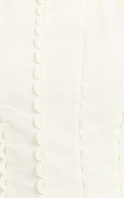 Laila Mini Linen Blend Dress - High Neck Side Cut Out Puff Sleeve Straight Dress In Off White