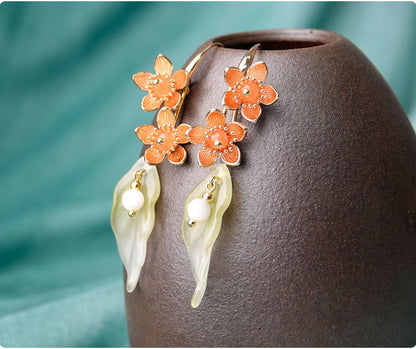 Niche Design National Style High-End Flower Earrings