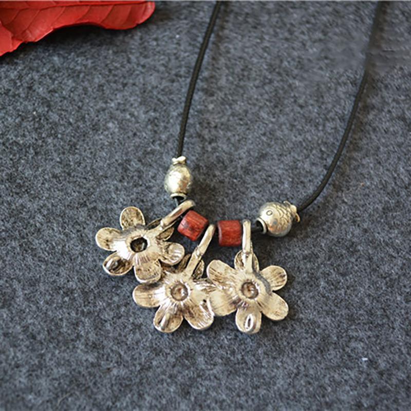 Vintage Wood Beads Indie FolkAlloy Necklace